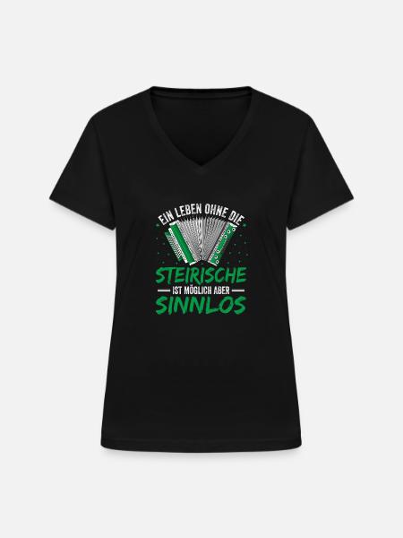 Steirische Harmonika Quetschn Ziachorgel - Frauen-T-Shirt mit V-Ausschnitt - Schwarz
