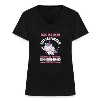 Das ist kein Mittelfinger Einhorn - Frauen-T-Shirt mit V-Ausschnitt - Schwarz - Vorne - Lela (165cm)