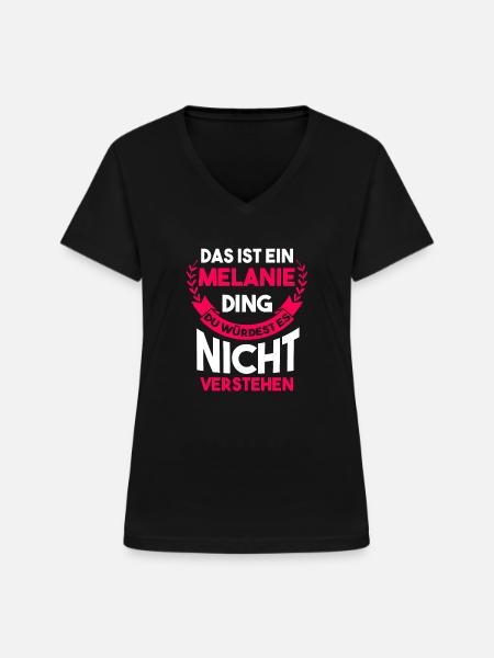Melanie - Frauen-T-Shirt mit V-Ausschnitt - Schwarz