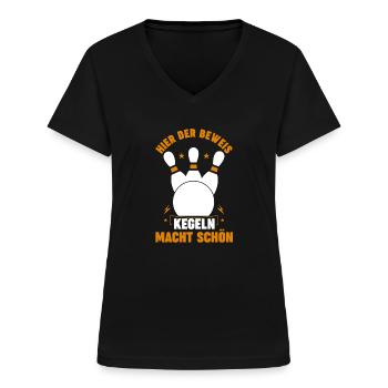 Kegel Kegler Kegelverein Kegeln - Frauen-T-Shirt mit V-Ausschnitt - Schwarz - Vorne - Lela (165cm)