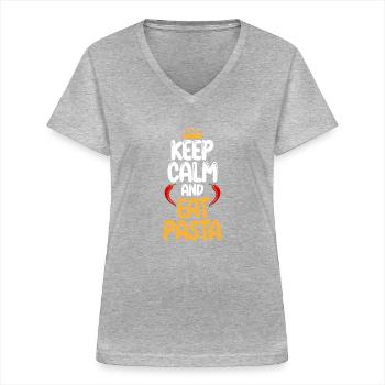 Cadeaux pour les amateurs de pâtes - T-shirt col V Femme - gris chiné - Devant - Lela (165cm)