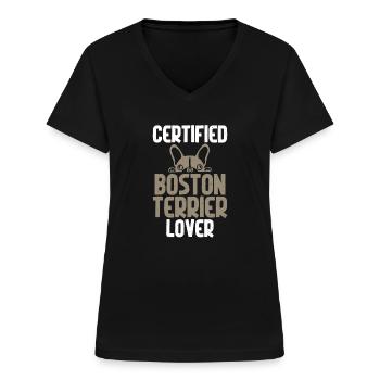 Boston Terrier Gifts - Women's V-neck T-shirt - black - Front - Lela (165cm)