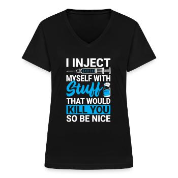 Diabetes Awareness Type 1 Diabetes Funny T1D - Frauen-T-Shirt mit V-Ausschnitt - Schwarz - Vorne - Lela (165cm)