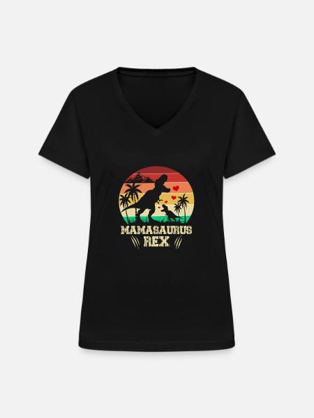 Mamasaurus Rex - Frauen-T-Shirt mit V-Ausschnitt - Schwarz