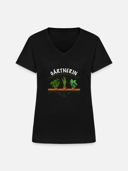 Gärtnerin Pflanzen - Frauen-T-Shirt mit V-Ausschnitt - Schwarz