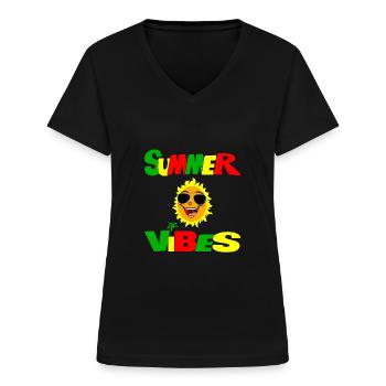 Design unique Summer Vibes - T-shirt col V Femme - noir - Devant - Lela (165cm)