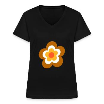 70er Jahre Blume Muster Retro - Frauen-T-Shirt mit V-Ausschnitt - Schwarz - Vorne - Lela (165cm)