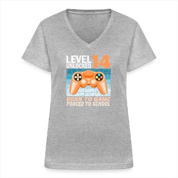 14. Geburtstag Gamer Videospiele - Frauen-T-Shirt mit V-Ausschnitt - Grau meliert - Vorne - Lela (165cm)