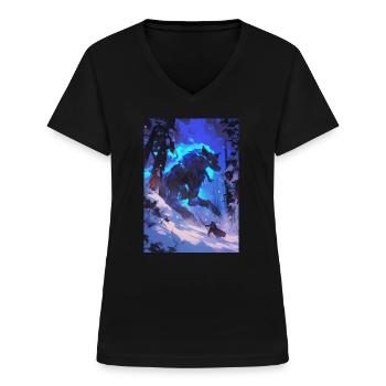 Wolf Anime Manga Fantasy - Women's V-neck T-shirt - black - Front - Lela (165cm)