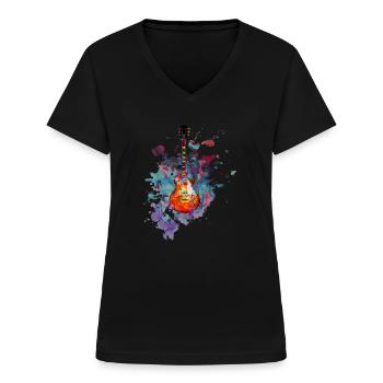 Gitarre E-Gitarre Verstärker Les Paul Geschenk - Frauen-T-Shirt mit V-Ausschnitt - Schwarz - Vorne - Lela (165cm)