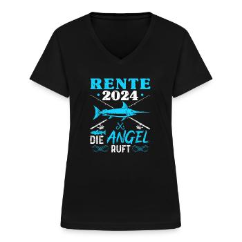 Rente 2024 Angel Ruhestand Angler - Frauen-T-Shirt mit V-Ausschnitt - Schwarz - Vorne - Lela (165cm)