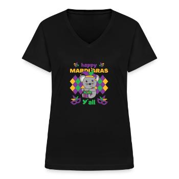 Fasching Maus mit Trommel Faschings Kostüm - Frauen-T-Shirt mit V-Ausschnitt - Schwarz - Vorne - Lela (165cm)