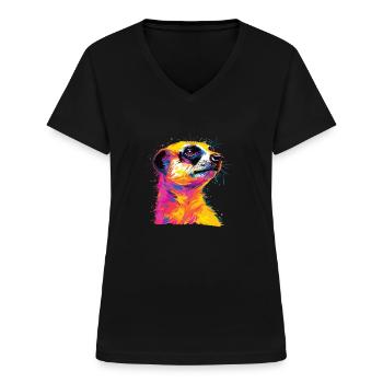 Wasserfarben Farbenfrohes Erdmännchen bunte Tiere - Frauen-T-Shirt mit V-Ausschnitt - Schwarz - Vorne - Lela (165cm)