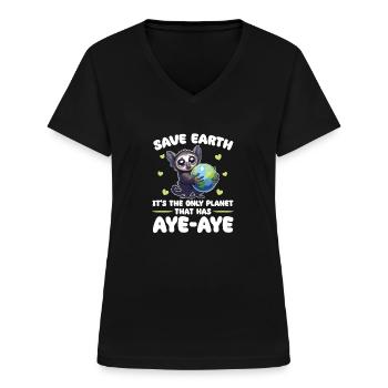 Ist der einzige Planet mit Fingertiere Earth Day - Frauen-T-Shirt mit V-Ausschnitt - Schwarz - Vorne - Lela (165cm)