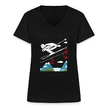 Ski Skiurlaub Ski fahren - Frauen-T-Shirt mit V-Ausschnitt - Schwarz - Vorne - Lela (165cm)