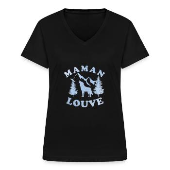 Maman louve 3 - T-shirt col V Femme - noir - Devant - Lela (165cm)