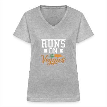 Fonctionne sur Veggies - T-shirt col V Femme - gris chiné - Devant - Lela (165cm)