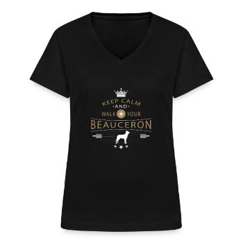 shirt de Beauceron - T-shirt col V Femme - noir - Devant - Lela (165cm)