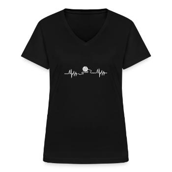 Häkeln - Häkelei - Handarbeit - Häkel - Geschenk - Frauen-T-Shirt mit V-Ausschnitt - Schwarz - Vorne - Lela (165cm)