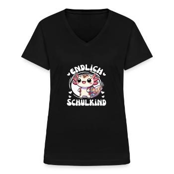 Endlich Schulkind süßes Axolotl zur Einschulung - Frauen-T-Shirt mit V-Ausschnitt - Schwarz - Vorne - Lela (165cm)