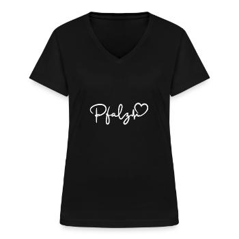 Pfalz Herzschlag - Frauen-T-Shirt mit V-Ausschnitt - Schwarz - Vorne - Lela (165cm)