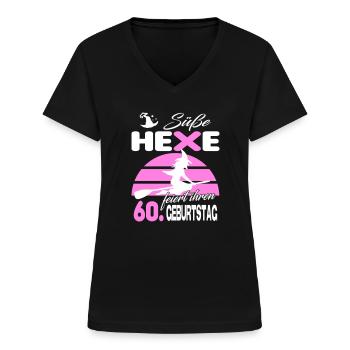 60 Jahre Geburtstag Frau Hexe Süß Süss Jahrestag - Frauen-T-Shirt mit V-Ausschnitt - Schwarz - Vorne - Lela (165cm)