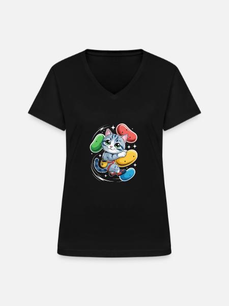 Boulder Katze - Frauen-T-Shirt mit V-Ausschnitt - Schwarz