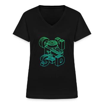 verwirrt - Frauen-T-Shirt mit V-Ausschnitt - Schwarz - Vorne - Lela (165cm)