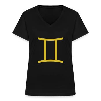 Zodiac sign Gemini, exclusive t-shirt design - Women's V-neck T-shirt - black - Front - Lela (165cm)