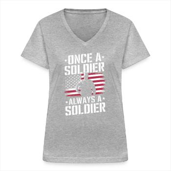Soldat militaire vétéran - T-shirt col V Femme - gris chiné - Devant - Lela (165cm)