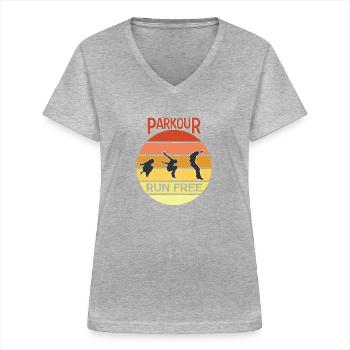 Parkour Run Free - Women's V-neck T-shirt - sports grey - Front - Lela (165cm)