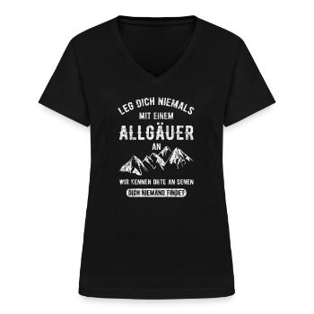 Allgäu - Allgäuer - Frauen-T-Shirt mit V-Ausschnitt - Schwarz - Vorne - Lela (165cm)