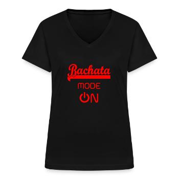 Bachata MODE SUR rouge - Chemise Bachata Danse - T-shirt col V Femme - noir - Devant - Lela (165cm)