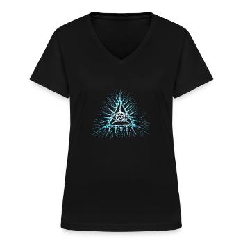 Eye of God, pentagram, Masonic, Triangle, wisdom - Women's V-neck T-shirt - black - Front - Lela (165cm)