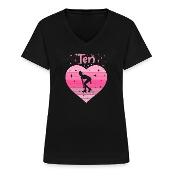 Herz Liebe Sport Rollschuh Mädchen 10. Geburtstag - Frauen-T-Shirt mit V-Ausschnitt - Schwarz - Vorne - Lela (165cm)