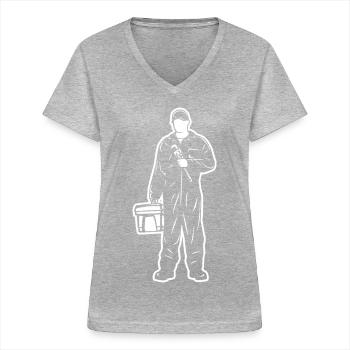 Klempner - Frauen-T-Shirt mit V-Ausschnitt - Grau meliert - Vorne - Lela (165cm)