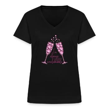 Ich bin immer verfügbar – Prosecco-Humor - Frauen-T-Shirt mit V-Ausschnitt - Schwarz - Vorne - Lela (165cm)