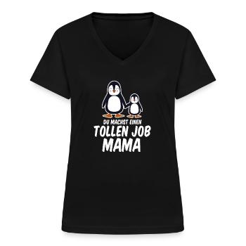 niedliche Pinguine Du machst einen tollen Job Mama - Frauen-T-Shirt mit V-Ausschnitt - Schwarz - Vorne - Lela (165cm)