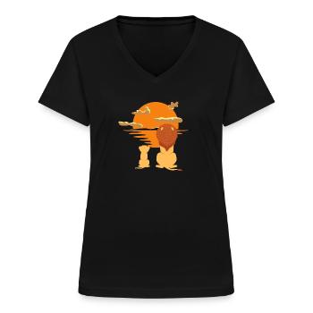 Lion Lion fête des pères père papa cadeau - T-shirt col V Femme - noir - Devant - Lela (165cm)