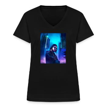 Rappeur Hip Hopper - T-shirt col V Femme - noir - Devant - Lela (165cm)
