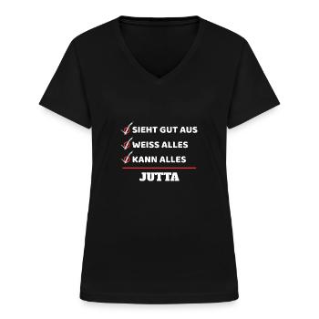 Jutta - Frauen-T-Shirt mit V-Ausschnitt - Schwarz - Vorne - Lela (165cm)