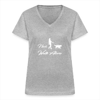 Hund - Frauen-T-Shirt mit V-Ausschnitt - Grau meliert - Vorne - Lela (165cm)