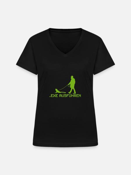 exe ausführen - Frauen-T-Shirt mit V-Ausschnitt - Schwarz