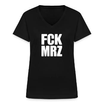FCK MRZ - nein zu Merz - Wahl - Frauen-T-Shirt mit V-Ausschnitt - Schwarz - Vorne - Lela (165cm)