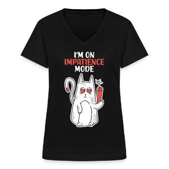 Ungeduldige Katze Ungeduld Impatience Mode - Frauen-T-Shirt mit V-Ausschnitt - Schwarz - Vorne - Lela (165cm)