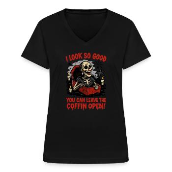 Open Coffin Style - Women's V-neck T-shirt - black - Front - Lela (165cm)