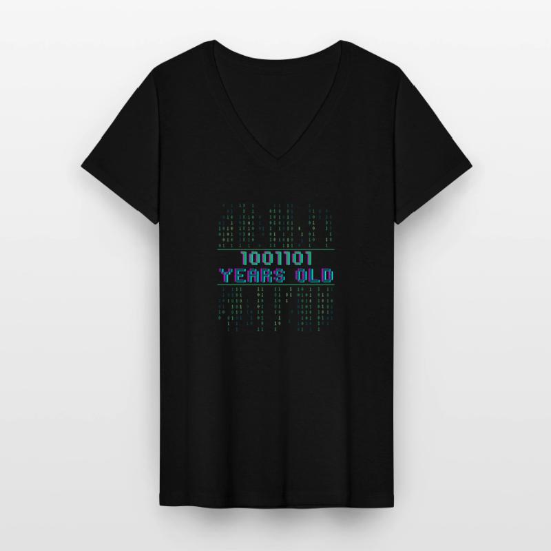 77. Geburtstag 77 Jahre alt Binärcode Coder Frauen-T-Shirt mit V-Ausschnitt