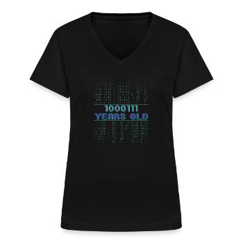 71. Geburtstag 71 Jahre alt Binärcode Informatik - Frauen-T-Shirt mit V-Ausschnitt - Schwarz - Vorne - Lela (165cm)