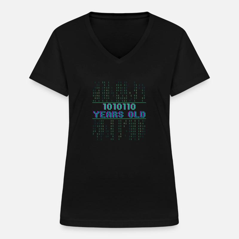 86th Birthday 86 years old Binary Code Computer Science - Women's V-neck T-shirt - black