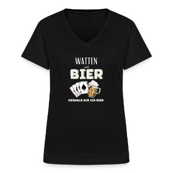 Watten und Bier - Frauen-T-Shirt mit V-Ausschnitt - Schwarz - Vorne - Lela (165cm)